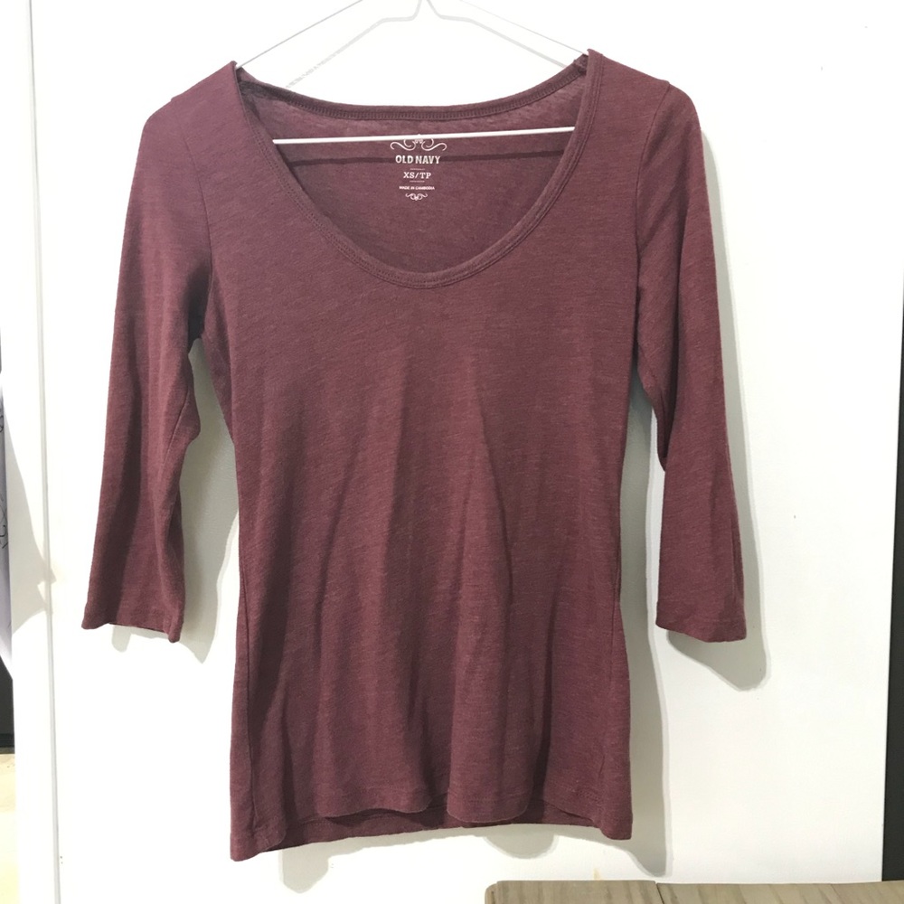 Old Navy 1/2 Sleeves Scoop Neck T-Shirt Burgundy